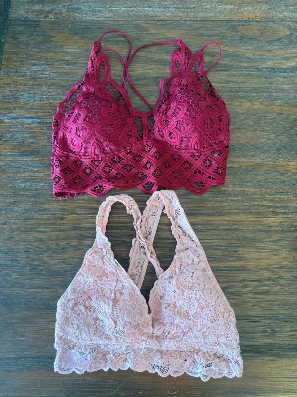 Bundle of 2 Lace Bralettes LG L Blush PinkBurgundy Boho Festival Two Piece Lot